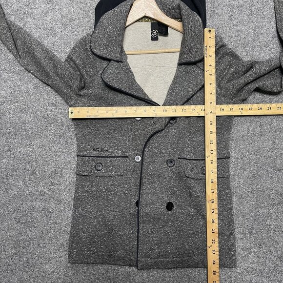 VonZipper Y2K Womens Medium Gray Hooded Peacoat Jacket Lightweight - Picture 6 of 6